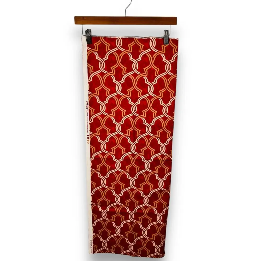 Waverly Upholstery Fabric Red Gold Geometric Cotton Twill 37x54
